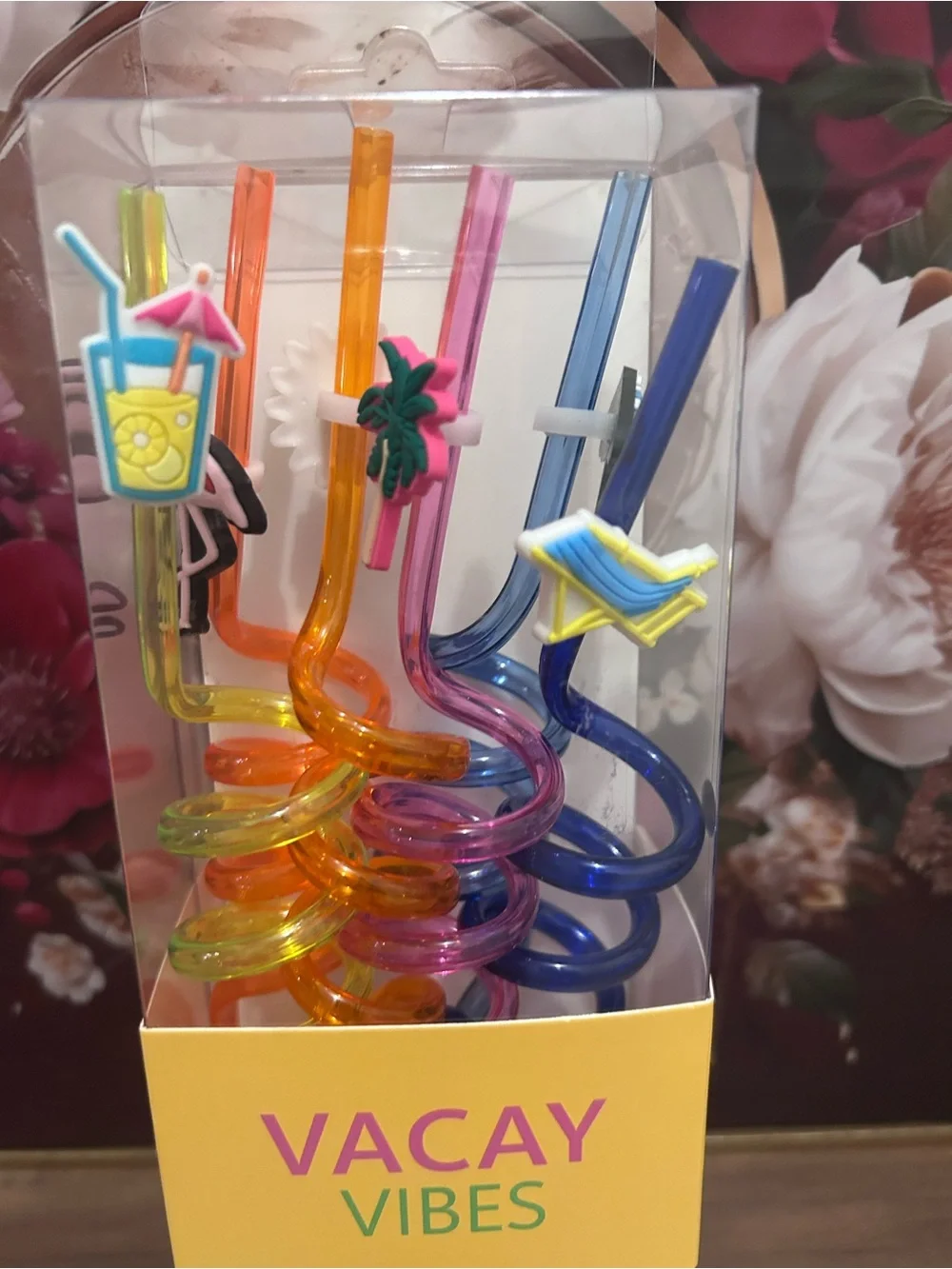 Vacay Vibes Colorful Swirl Drink Straws with Charms